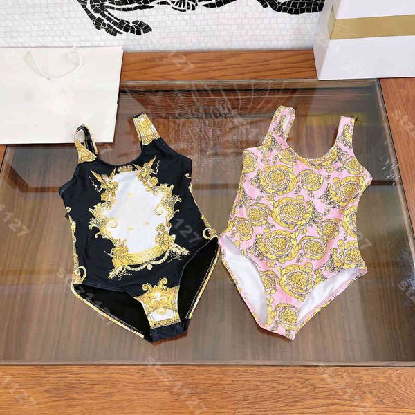 

22ss designer kids one-pieces swimsuit summer print cotton girls fashion swim wear beach bikinis 7 styles children swimwears cartoon sequins, Black