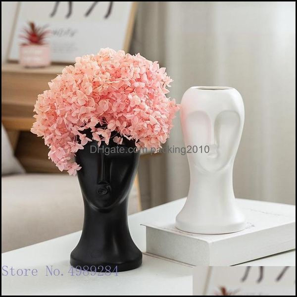 Vasos decoração de casa jardim vaso de cerâmica abstrato cabeças humanas artesanato corporal arranjo de flores preto e branco ornamentos de rosto gota entrega 2021