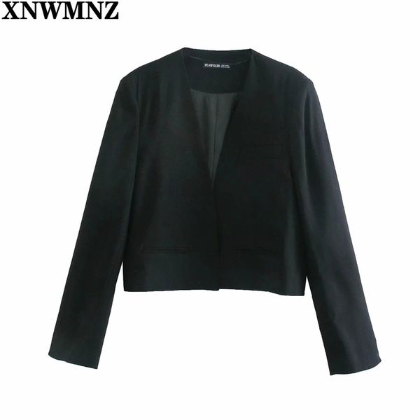 

xnwmnz za fashion womens spring cropped blazer with vents korean loose casual women blazers jackets work wear coat jacket 210513, Black;brown