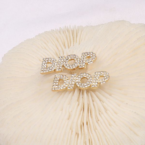 

18k gold plated double letter stud classic retro women luxury brand designer letters earrings pearl crystal rhinestone wedding party jewelry, Golden;silver
