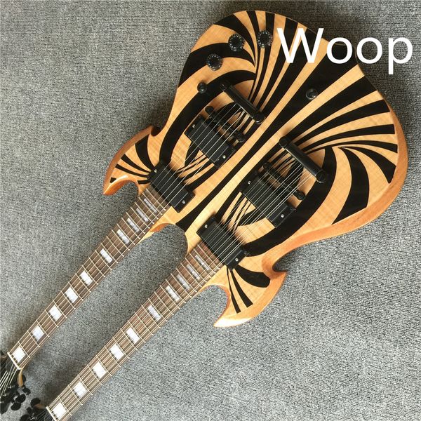 

in stock 12 string and 6string double neck electric guitar 22 sound products tiger pattern veneer black accessorie