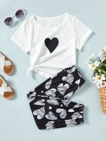 

toddler girls heart print tee & sweatpants she, White