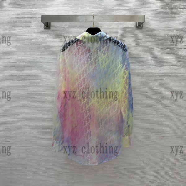 

brand designer womens shirts high-end blouses 22ss summer contrast color smudged mesh fabric presbyopia long-sleeved shirt loose casual sun, White