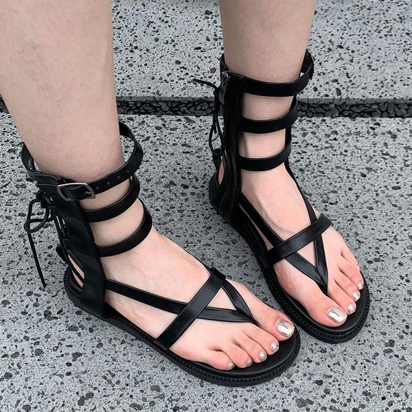 Sandálias femininas chinelos para damas redondo dedo dedo do pé gladiador Botas de tornozelo de sandália marca de moda casual fora do feminino