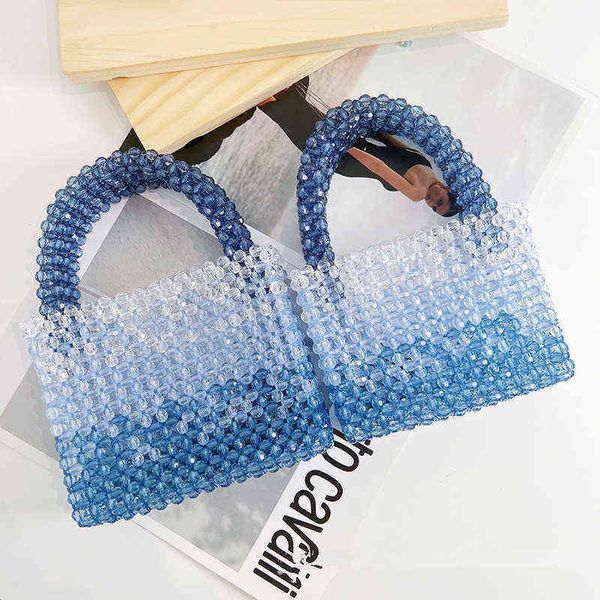 

pearls handbags women elegant korean hand woven pearl beaded purses and handbag ladies big basket clutch tote bags 220512