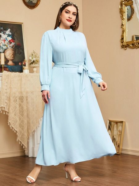 

plus mock neck belted dress i5xv#, Black