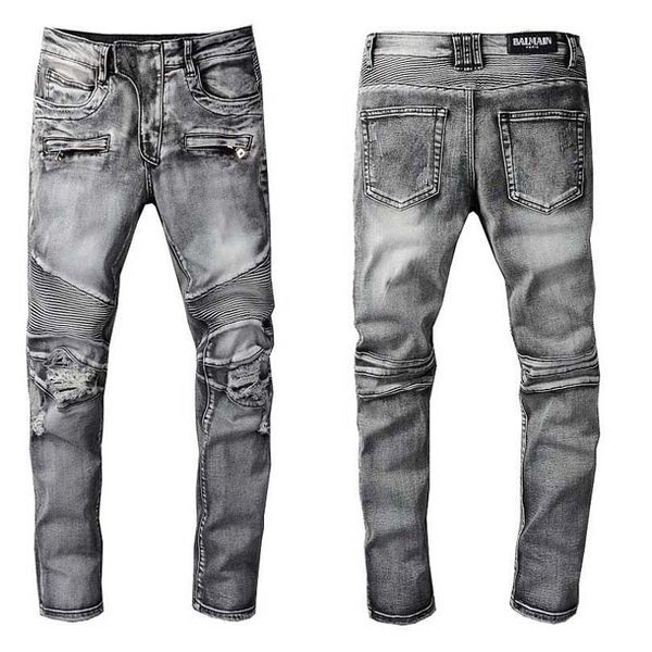 

2022 new jeans distressed ripped biker pants slim fit motorcycle denim pant mens designer jeans size 28-40 #119, Blue