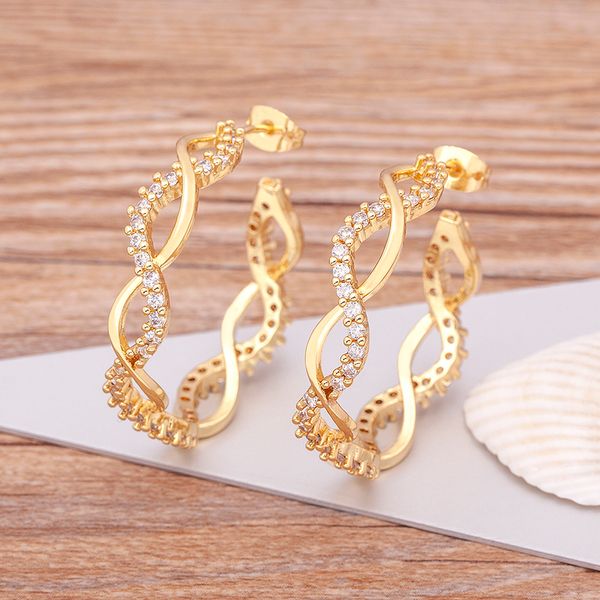 

design copper zircon crystal big hoops gold color drop earrings for women twist fashion party birthday jewelry 220716, Golden;silver