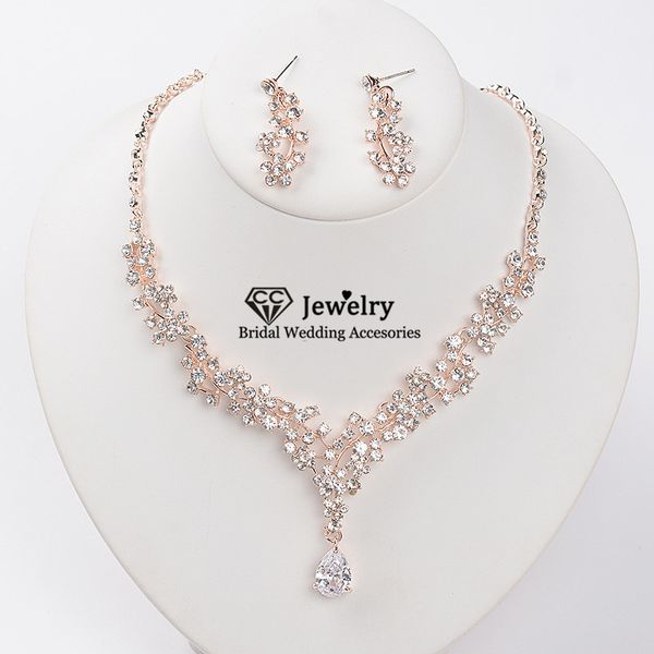 

cc necklace and student earring fashion elegant ladies jewelry set for women bridal engagement bijoux cubic zircon leaf water drop shape tl, Slivery;golden