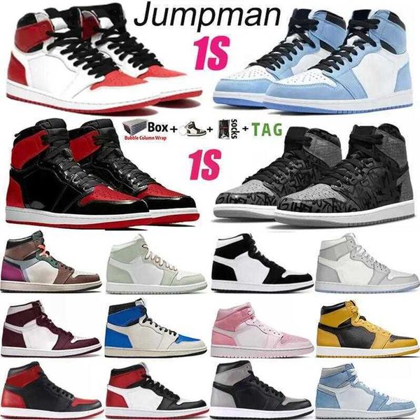 

2022 with box mens basketball shoes jumpman 1 1s high og bred patent rebellionaire heritage university blue hyper royal dark mocha twist, Black