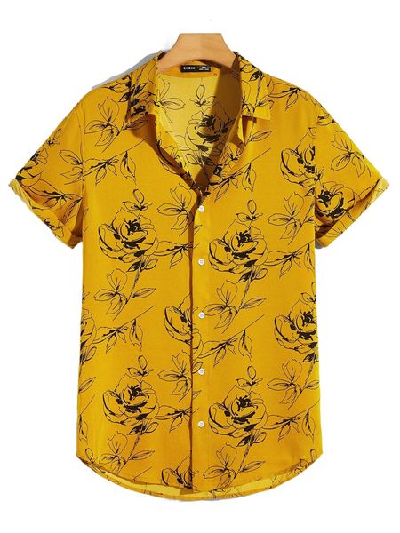 

men collared button up floral print shirt 73os#, White;black