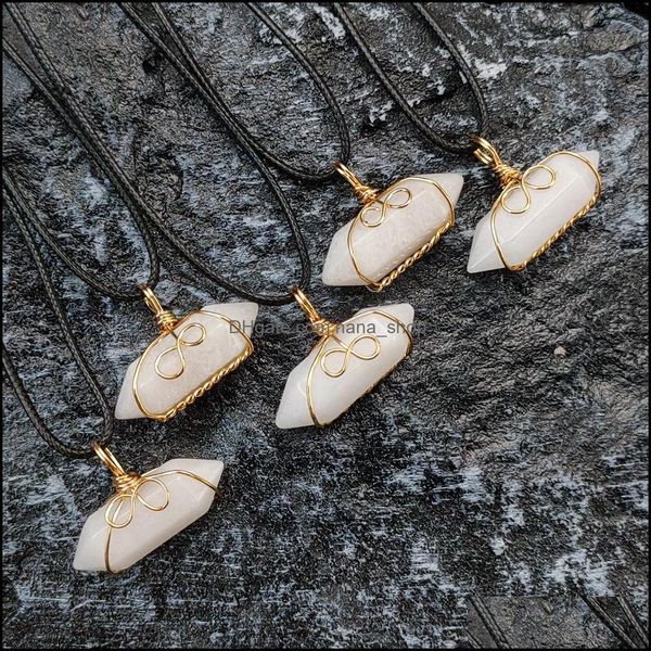 Colares pendentes pingentes jóias prisma hexagonal branca colar de pedra natural cor de ouro para mulheres entrega 2021 8wntq