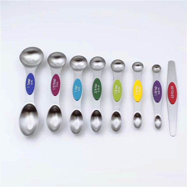 

cooking utensils magnetic suction double head measuring spoon 8-piece set stainless steel baking household kitchen salt spoon measuring seas