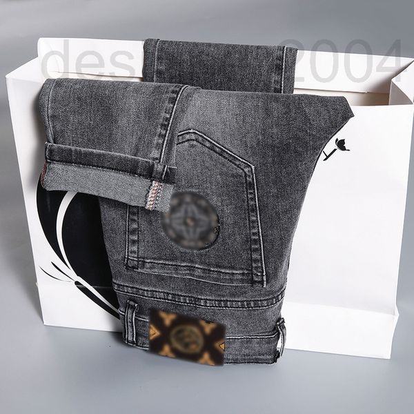 

men's jeans designer chao brand elastic jeans men's dark gray embroidery washed thin long pants casual ph2s, Blue