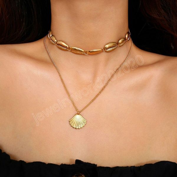 Boho Multilayer Shell Trendy Halskette Gold Farbe Lange Kette Muschel Ozean Strand Anhänger Halsketten Frauen Geschenke