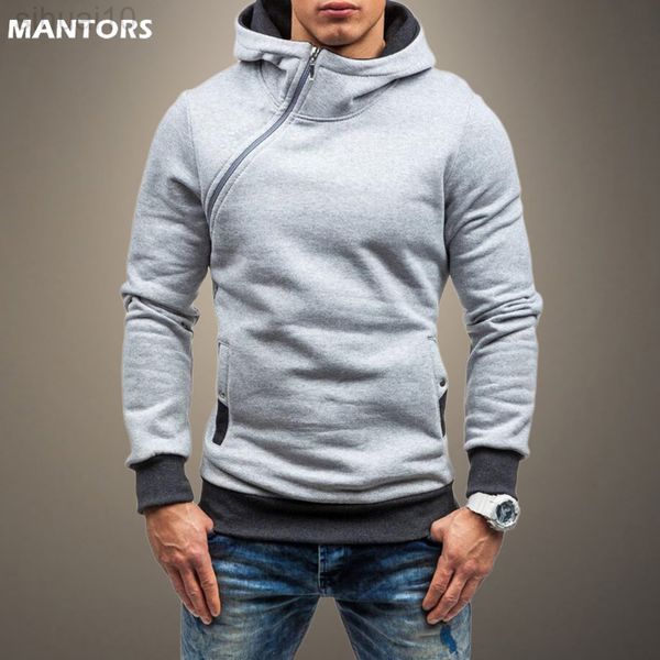 2022 Sudadera para hombre Cremallera diagonal Sudadera con capucha de manga larga Sudadera con capucha para hombre Sudadera con capucha informal sólida Homme L220730