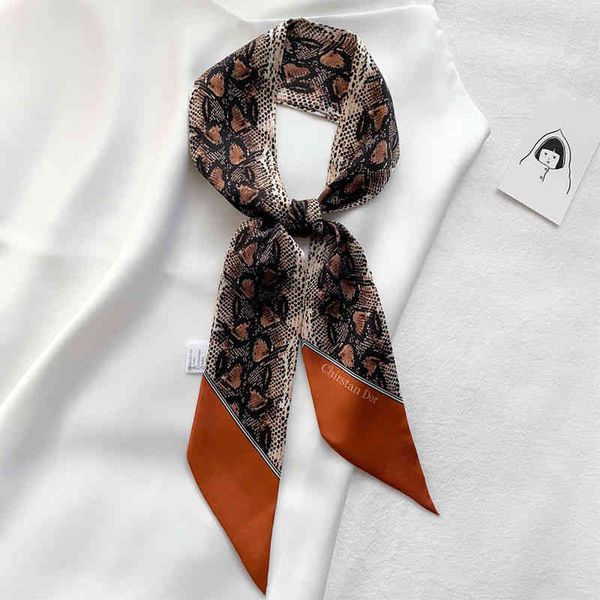 

designer silk head bag hair scarf small silk scarf female spring autumn thin and narrow new streamer strip leopard suit foreign style decora, Blue;gray