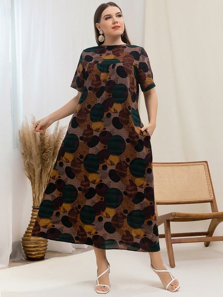 

plus graphic print hidden pocket dress y4zd#, Black