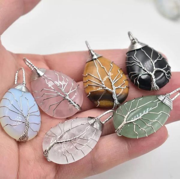 

charms natural stone crystal tree of life pendants roses quartz wire wrapped trendy jewelry making dhseller2010 dr dhkbw, Bronze;silver