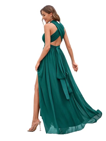 

criss cross tie backless split thigh dress g5st#, Black;gray