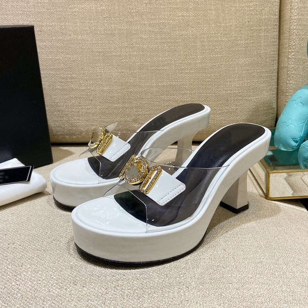 Top quality 2022 all-match sandali con tacco basso pantofole design di marca vera pelle superficie di seta pellicola in pvc scarpe con plateau trasparenti