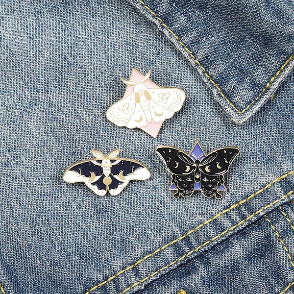 

cartoon moth butterfly brooch pin european alloy enamel animals backpack collar badges cowboy hat sweater clothes lapel pins moon sun, Gray