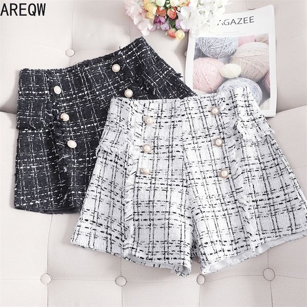 

spring autumn plaidtweed shorts plaid women's high waist casual booty shorts white and black 210301, White;black