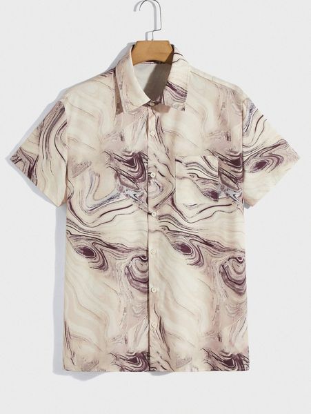 

romwe guys marble print shirt 05i8#, White;black