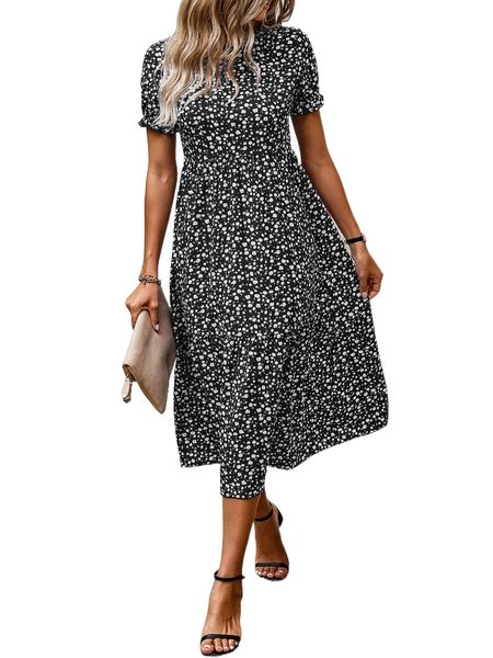 

ditsy floral print ruffle hem dress o1ss#, Black;gray