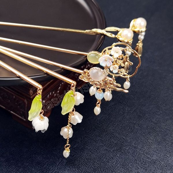 

chinese hairpins for women retro alloy pearl hair sticks tassel gold color hanfu hair accessory female bride jewelry gift, Golden;silver