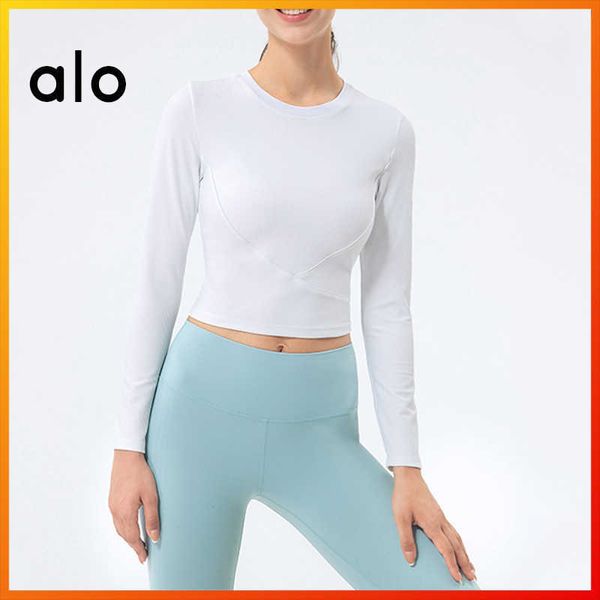 

alo yoga fall new women's long sleeve sports t-shirt stretch fitness women's gym long sleeve shirt outdoor exercise running, White;red