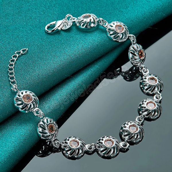 

925 sterling silver round aaa zircon chain bracelet for women wedding engagement party charm jewelry, Golden;silver