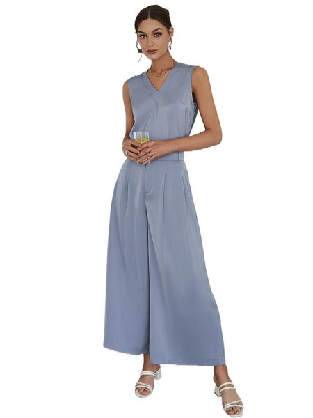 

sollinarry solid sleeveless & wide leg pants l7ow#, White