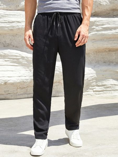 

men drawstring waist tapered pants 31io#, Black