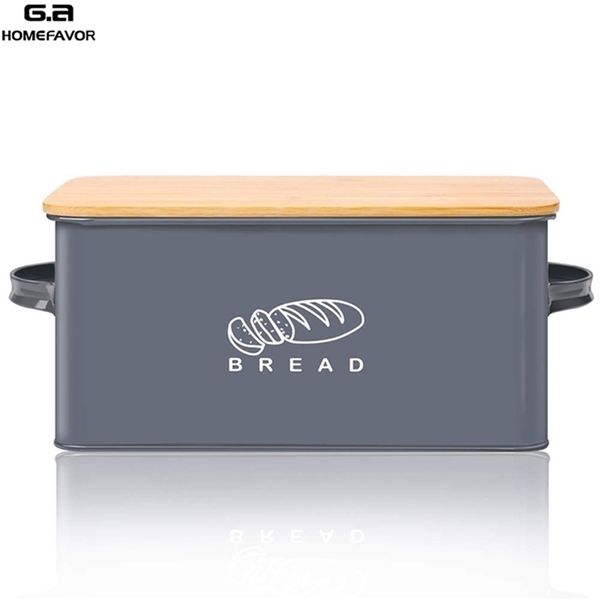 Aufbewahrungsboxen Brotkästen mit Bambus-Schneidebrettdeckel Metall verzinkte Snackbox-Griffe Design Küchenbehälter Home Decor 210330