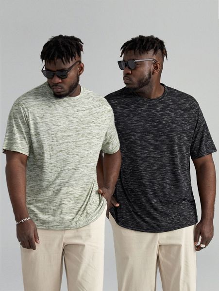 

extended sizes men 2pcs drop shoulder space dye tee 77ju#, White;black