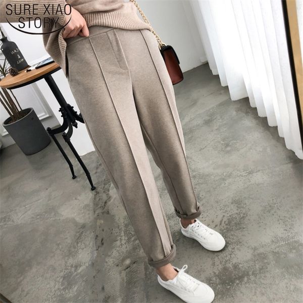 

thicken women pencil pants spring winter plus size ol style wool female work suit pant loose trousers capris 6648 50 220311, Black;white