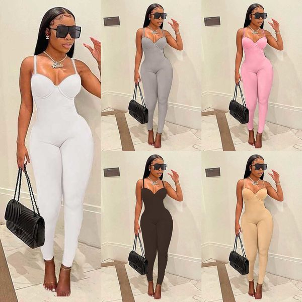 

designer jumpsuits slim spring new onesies low chest suspender tight high waist hip lifting casual sports rompers 6 colours, Black;white