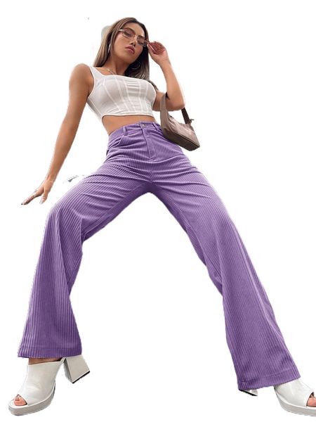 

rib-knit high waisted straight leg pants g8jf#, Black;white