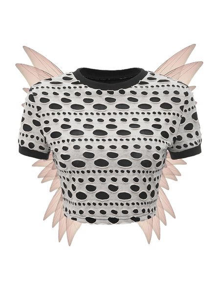 

ripped round neck crop w3q4#, White