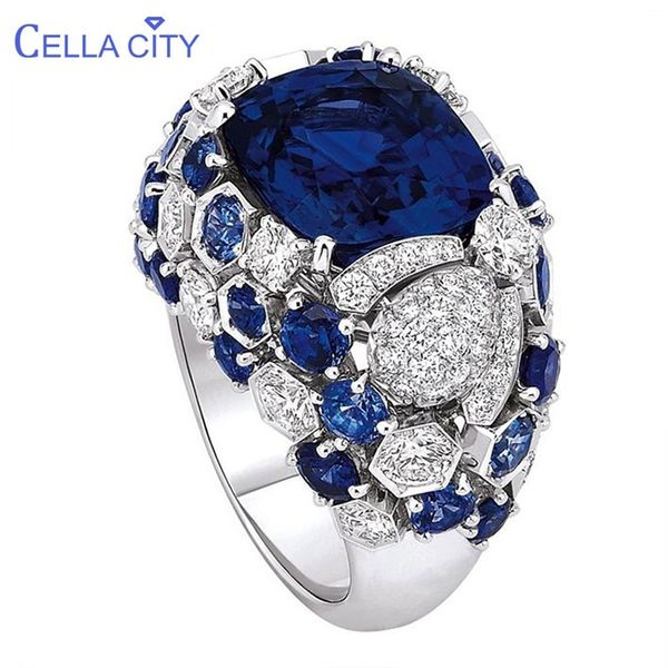 Cellacity Classic Silver 925 Ring for Charm Women With Oval Blue Sapphire Gemtones Filking Fine Jewerly Wholesale Tamanho 6 10 220725