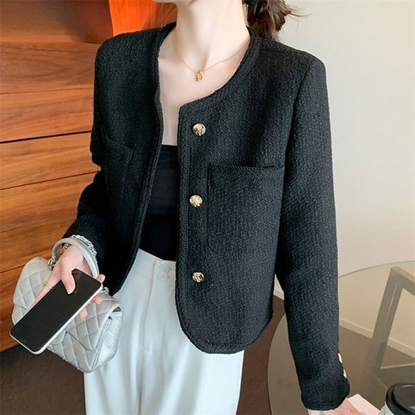 

runway fall winter korean small fragrance womens luxury tweed wool coat trendy jacket elegant vintage casaco outwear 220817, Black;brown