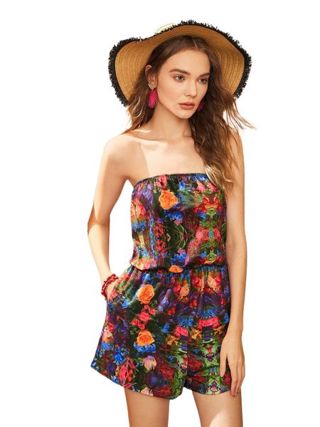 

x meg capaldi-tallon allover floral print tube jumpsuit 180q#, Black;white