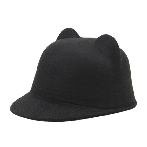 

fashion designers caps factory direct sales autumn and winter women woolen hat devil horn anti-cashmere peaked cap cute cat ears equestrian, Blue;gray