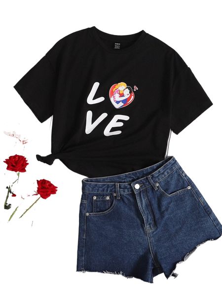 

letter & figure graphic tee 7438#, White