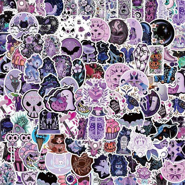 50pcs viola stile Halloween adesivi fantasma scheletro graffiti bambini moto bicicletta decalcomania