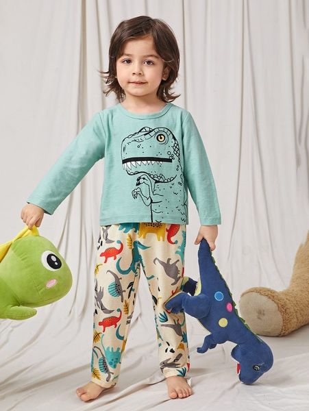 

toddler boys dinosaur print tee & pants lounge set she, Blue;red
