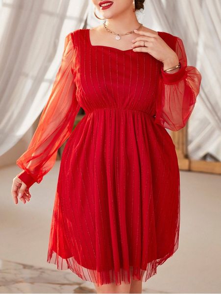 

plus bishop sleeve sweetheart neck mesh dress r9sb#, Black