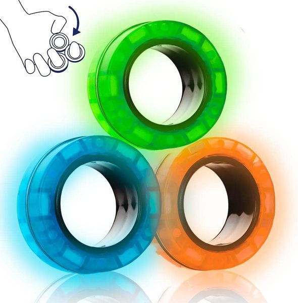 3 pçs anéis magnéticos de dedo fidget brinquedo que brilha no escuro descompressão anel mágico ponta do dedo giroscópio descompactar brinquedos ansiedade spinner brinquedos para adultos crianças xm