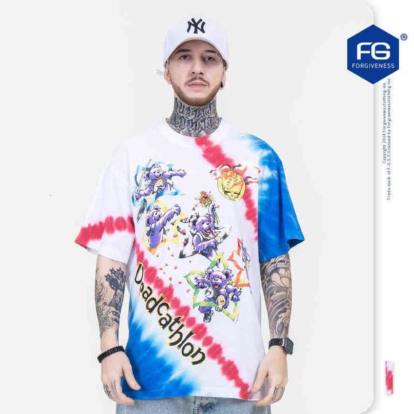 

men's t-shirts fg menswear spring and summer fashion brand creative sports bear print tie dyeing process short sleeve t-shirt men', White;black